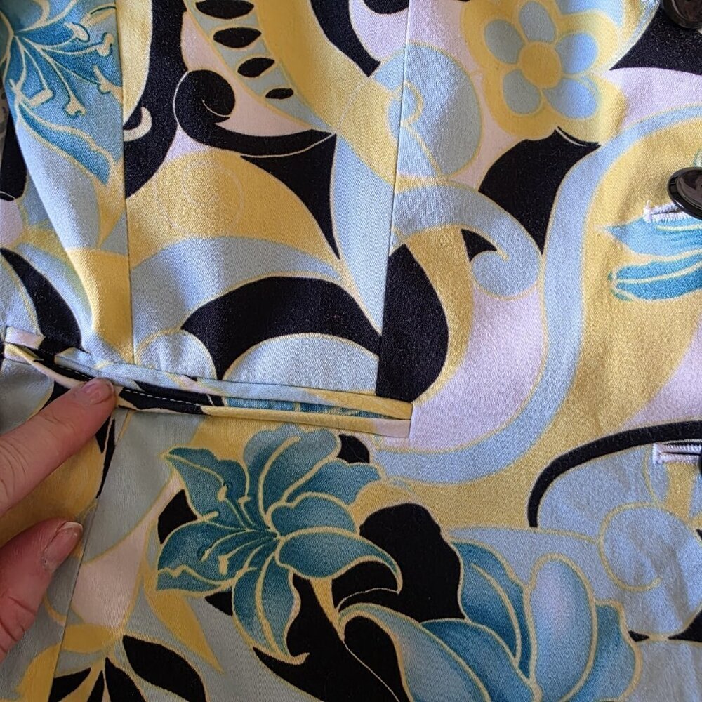 Tahari Arthur S. Levine Vintage Floral Blazer 12P Blue Yellow Botanical Cotton - Picture 10 of 16